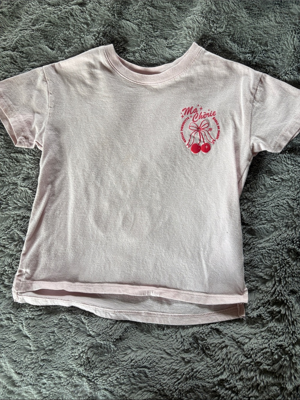 Girls' Light Pink Short Sleeve Tee with Cherry Graphic